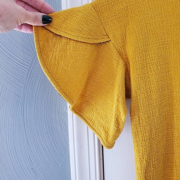 Amaryllis Mustard Yellow Sheath Dress Flutter Sleeve Small - Picture 3 of 6